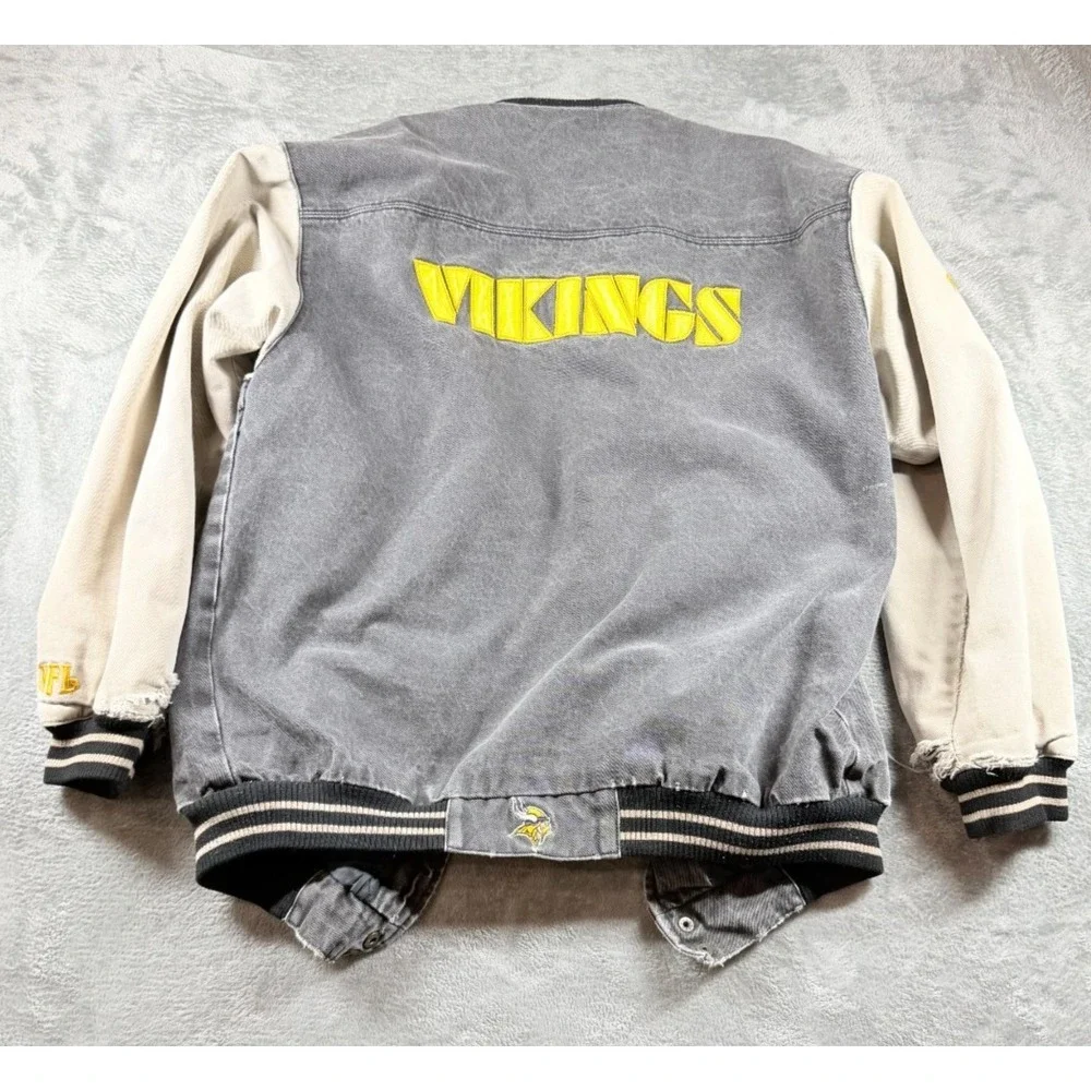 Vtg Minnesota Vikings Denim Jacket NFL Varsity Distressed Mens M